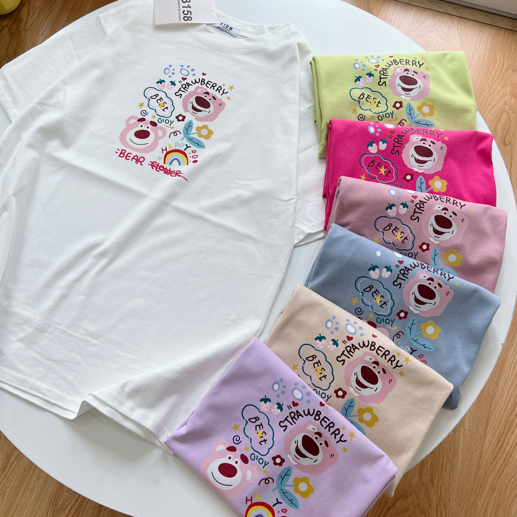 Áo thun form rộng 3158 mẫu "Gấu hồng bear flowew" áo thun unisex nam nữ