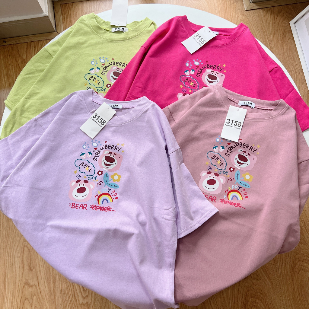 Áo thun form rộng 3158 mẫu "Gấu hồng bear flowew" áo thun unisex nam nữ