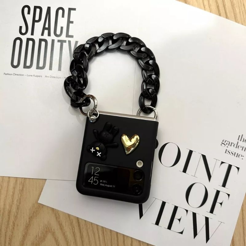 Ốp ZFlip 4 - ZFlip 3 - Flip4 - Flip3 - Flip4 5G charm tim gold dễ thương kèm set dây xinh xắn dễ thương