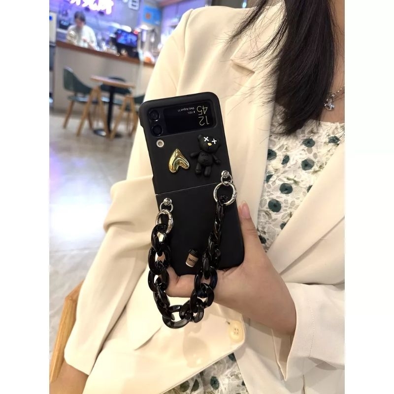 Ốp ZFlip 4 - ZFlip 3 - Flip4 - Flip3 - Flip4 5G charm tim gold dễ thương kèm set dây xinh xắn dễ thương