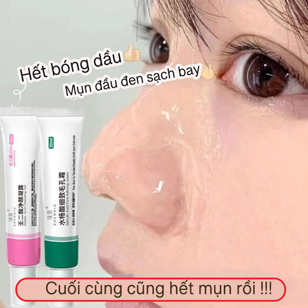Chính hãng Combo giảm mụn đầu đen, mụn trứng cá, thu nhỏ lỗ chân lông , 15% acid Azelactic acid,acidSalisylic