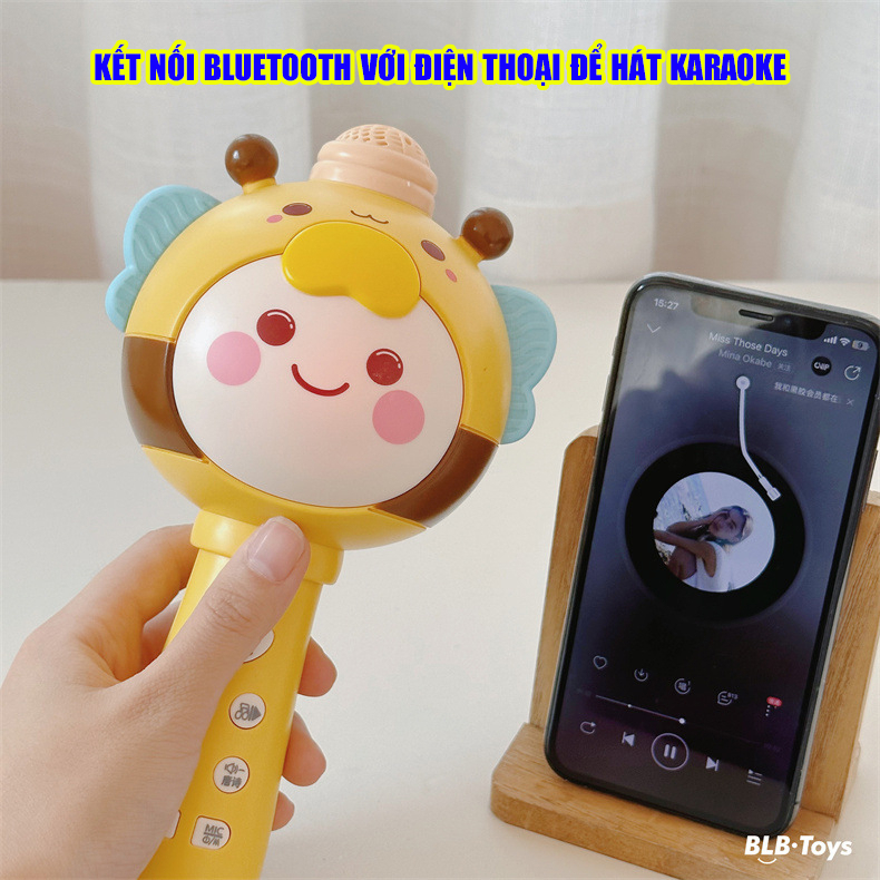 Mic tập hát cho bé có kết nối bluetooth với điện thoại có nhạc, sạc pin bảo hành 6 tháng