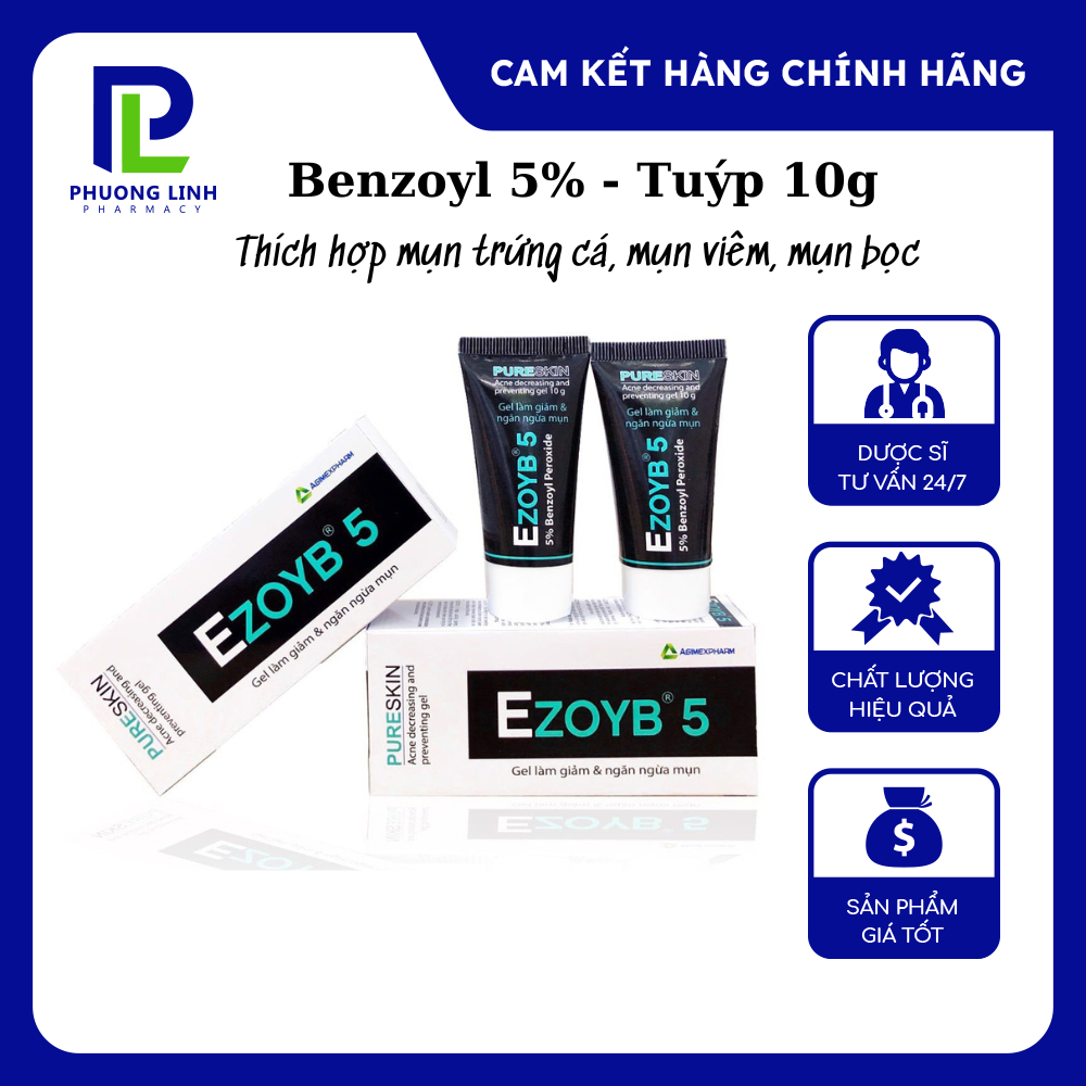 EZOYB 5 Gel chấm mụn, làm giảm mụn đỏ, mụn ẩn và ngừa mụn Benzoyl peroxide 5% (Agimexpharm)