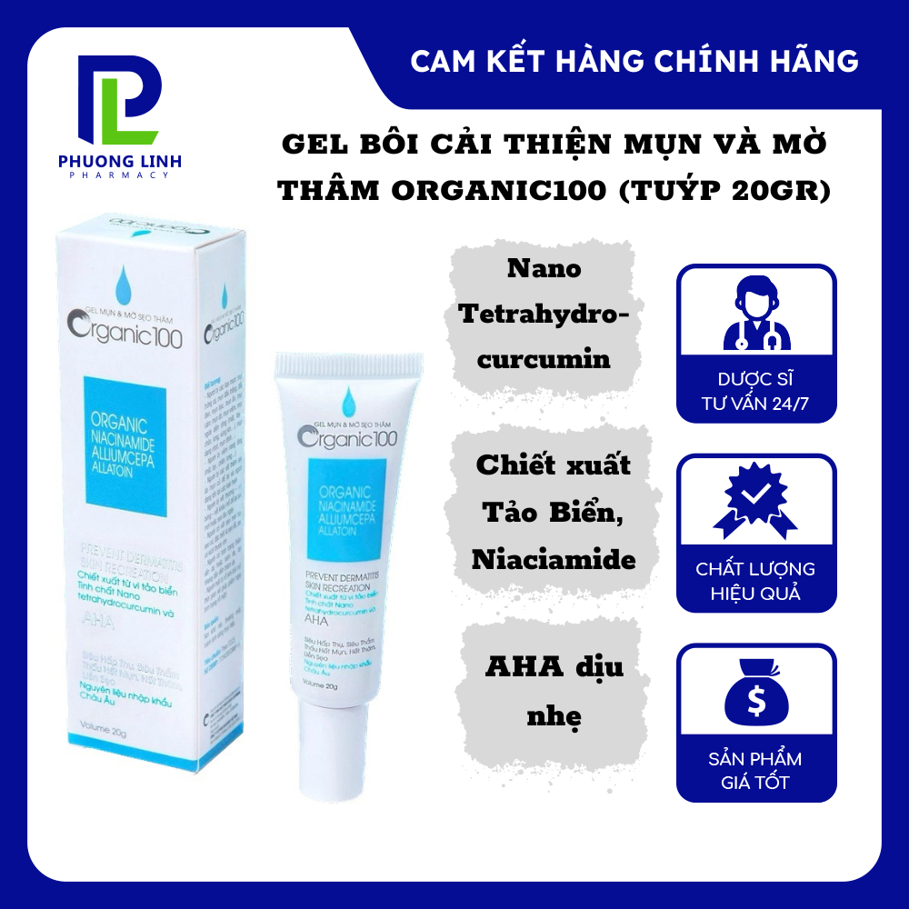 Gel Bôi Mụn và Mờ Sẹo Thâm Organic100 (20g/tuýp) - Phương Linh Pharmacy