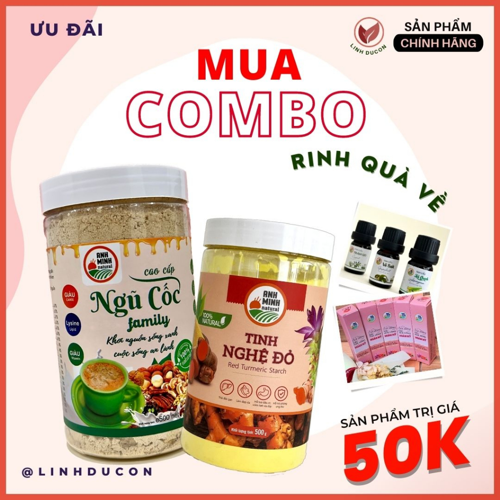 Combo Bột Ngũ Cốc Dinh Dưỡng và Tinh Bột Nghệ Đỏ sáng da, cải thiện sức khỏe | HTX Ánh Minh| Linhducon 29