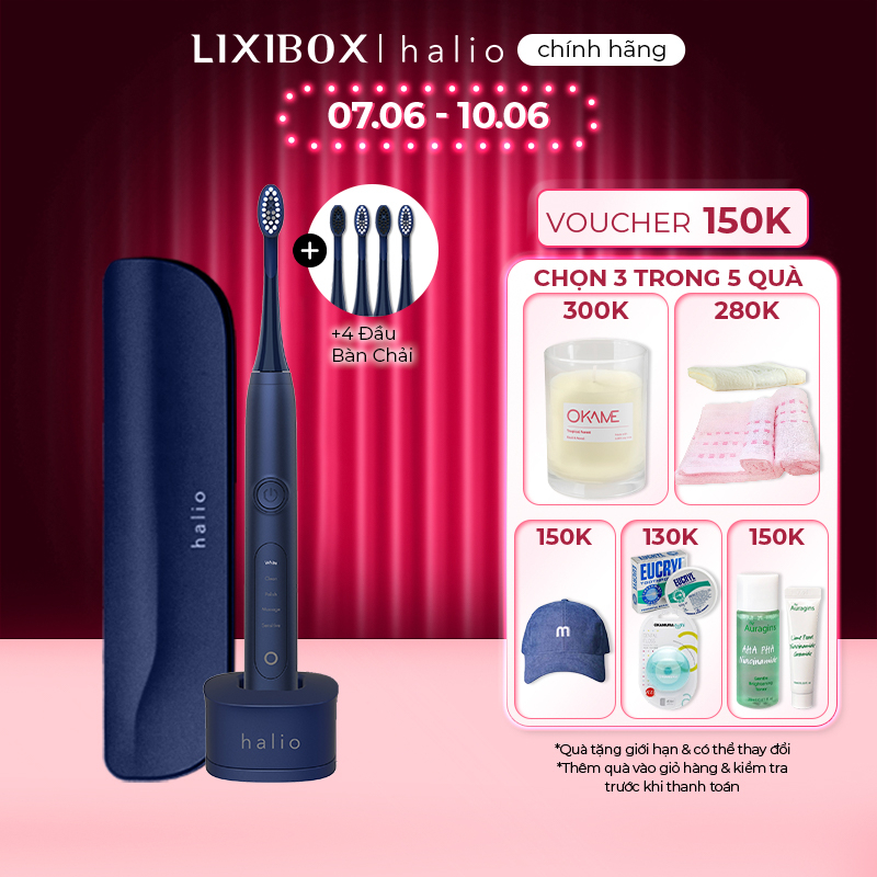 Combo Bàn chải đánh răng điện Halio - Midnight Blue & 2 set đầu bàn chải