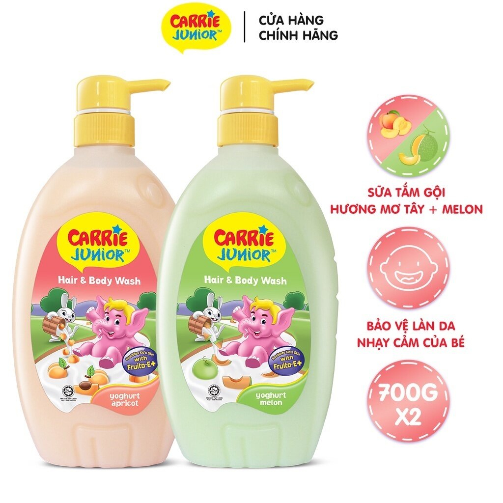 Combo 2 Chai Sữa Tắm Carrie Junior Yoghurt Hương Melon + Hương Mơ Tây ( 700g x 2)