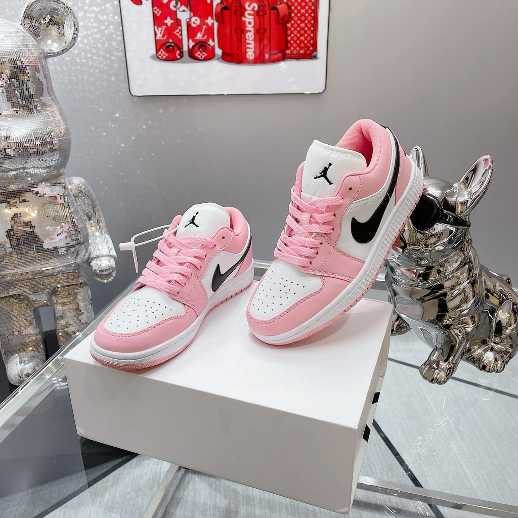Giày thể thao nữ jordan low 1 hồng phấn ,Giày JD cổ thấp màu hồng bản đẹp full box bill