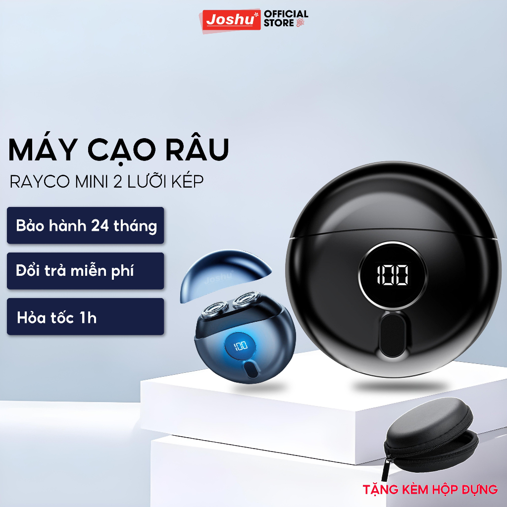 Máy Cạo Râu Mini Rayco Ufo Chống Nước Ipx7, Dao Cạo Êm, Màn Hình Led, Cạo Râu Khô Và Ướt , Sạc Type - C Nhanh - Joshu Mcr04