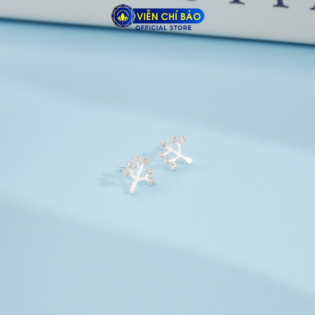 Bông tai bạc nữ cây đính đá chất liệu bạc 925 thời trang phụ kiện trang sức nữ thương hiệu Viễn Chí Bảo E067