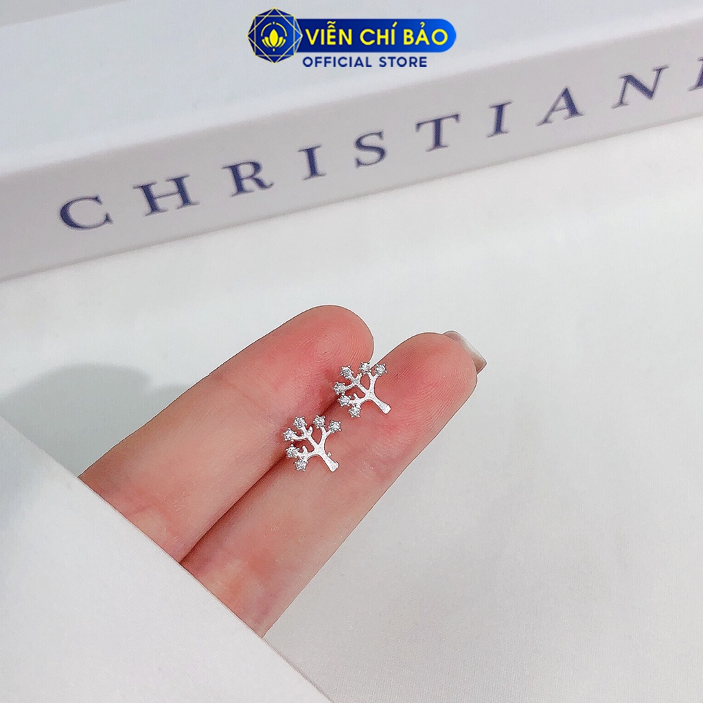Bông tai bạc nữ cây đính đá chất liệu bạc 925 thời trang phụ kiện trang sức nữ thương hiệu Viễn Chí Bảo E067