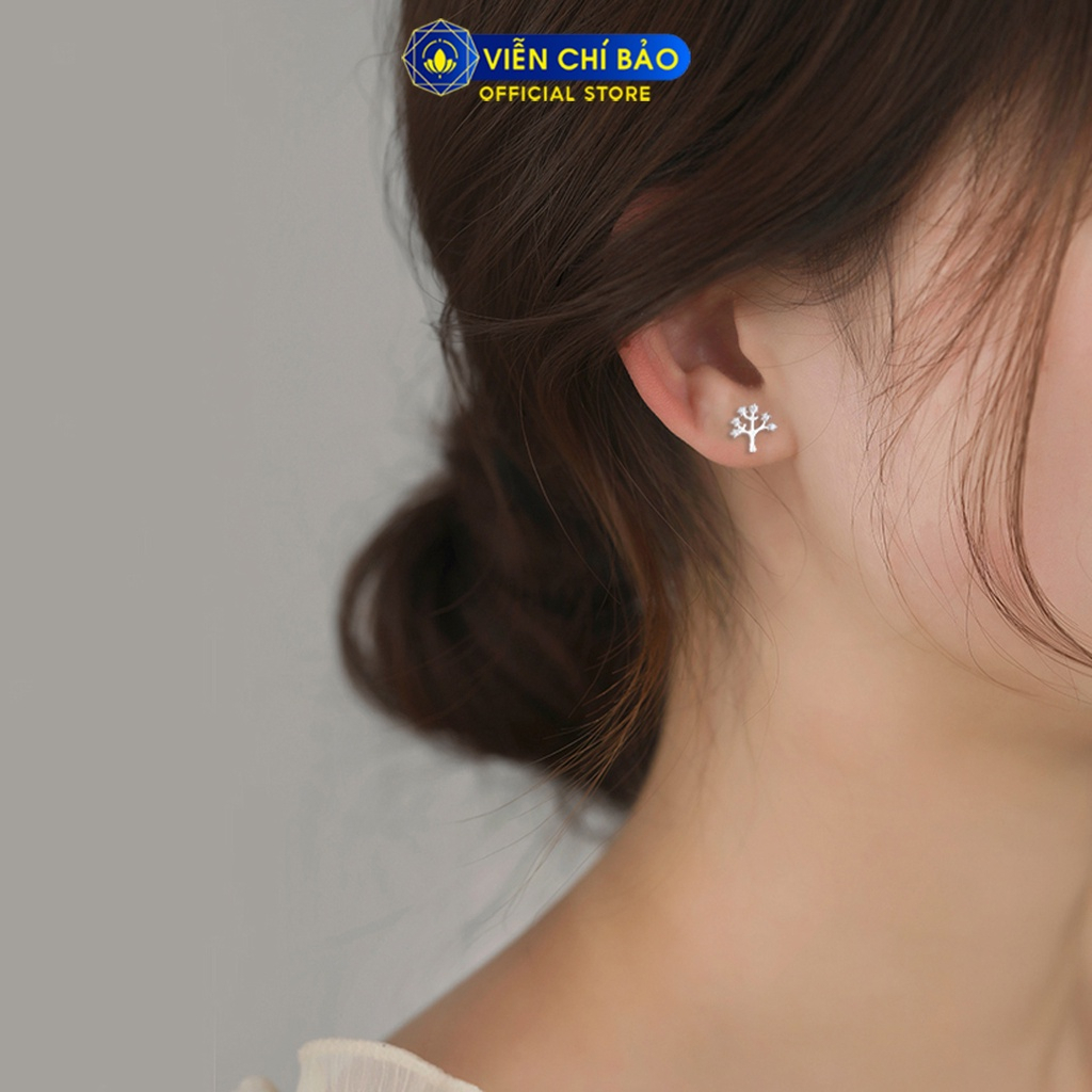 Bông tai bạc nữ cây đính đá chất liệu bạc 925 thời trang phụ kiện trang sức nữ thương hiệu Viễn Chí Bảo E067