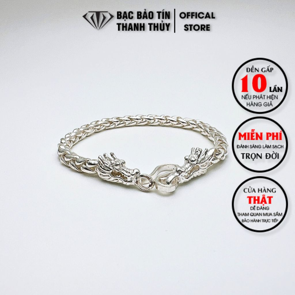 Lắc tay bạc nam Bảo Tín Thanh Thủy, lắc bạc kiểu lắc xà hai đầu rồng,chất liệu bạc ta nguyên chất 5.4 chỉ, dài 20cm