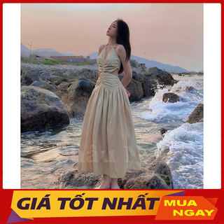 Đầm Yếm Đi Biển Dáng Dài Nhún Ngực Khoét Eo Hàng Quảng Châu V4056 - Yamy888