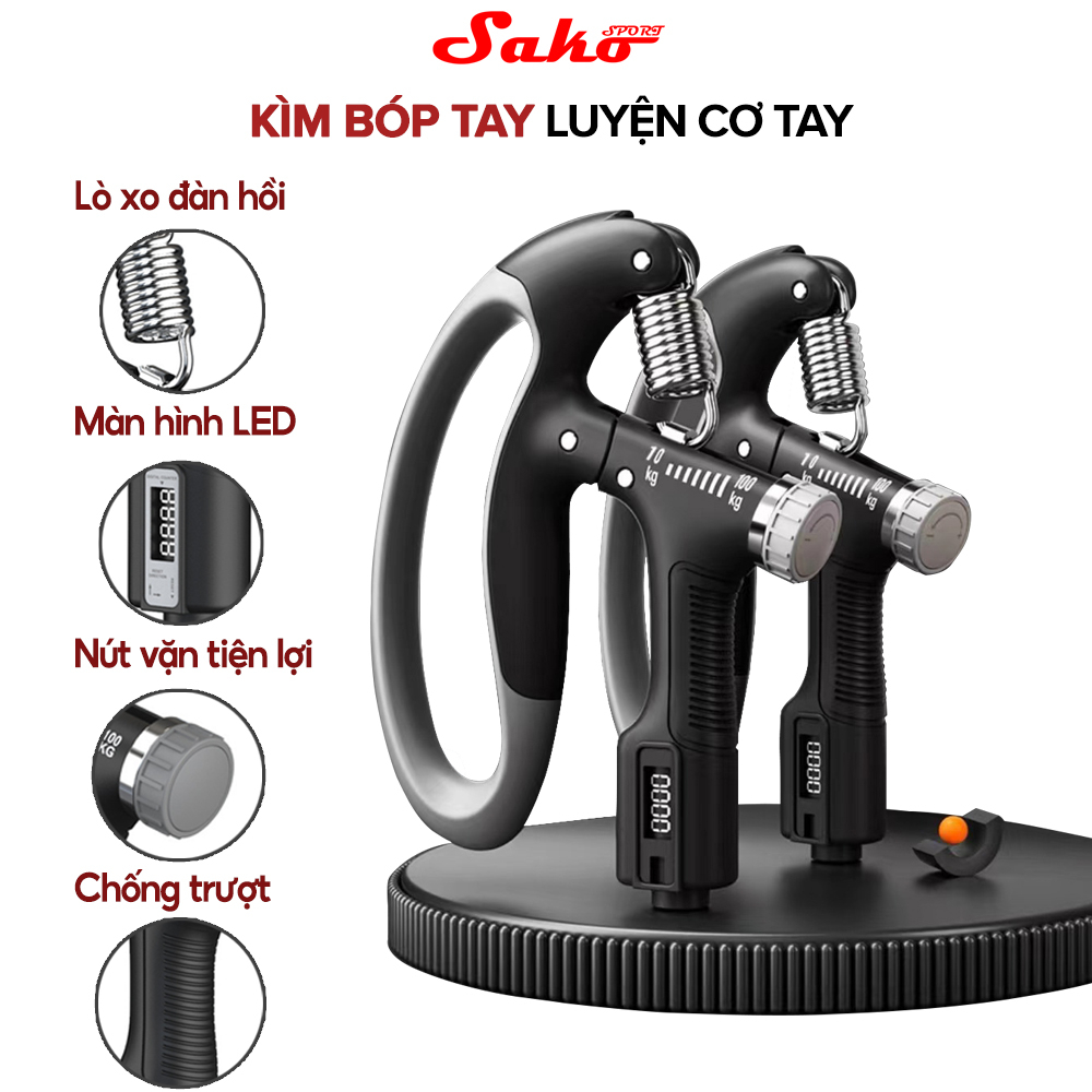 Kìm Bóp Tay Kìm Tập Cơ Tay, Dụng Cụ Tập Gym Tại Nhà Điều Chỉnh Lực Có Đếm 10-100kg SAKO