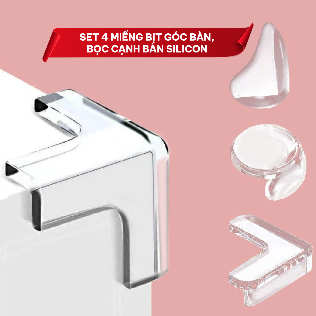 Set 4 Miếng Bịt Góc Bàn, Bọc Cạnh Bàn Silicon Tránh Va Đập