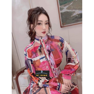 ĐẦM XOÈ CỔ TRỤ LỤA HOẠ TIẾT- NHẸ NHÀNG, SANG TRỌNG STYE CHO CÁC CÔ NÀNG TIỂU THƯ- HÀNG THIẾT KẾ LOẠI 1