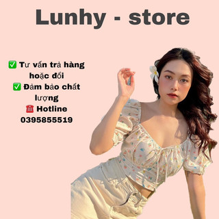 Áo kiểu trễ vai tay bồng vải xốp crop top phối bèo xinh đẹp