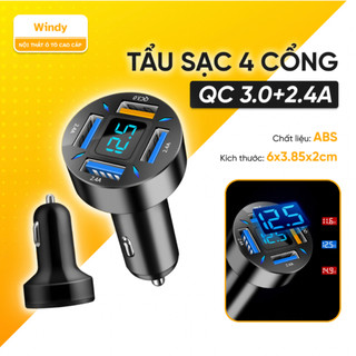 Tẩu cắm sạc trên ô tô có 4 cổng usb và có cổng sạc nhanh - Hàng chất lượng cao