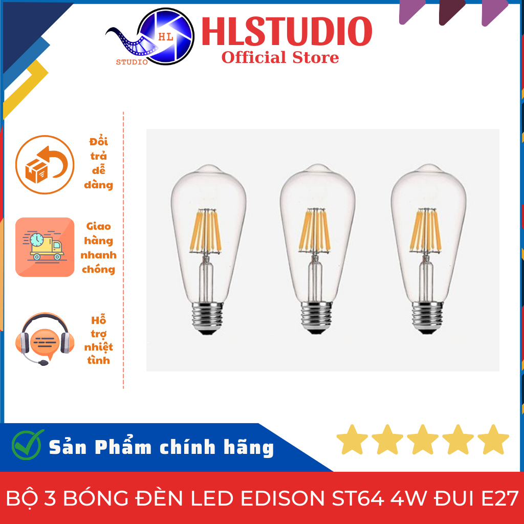 Bộ 3 Bóng Đèn Led Edison ST64 4W Đui E27 HL Studio