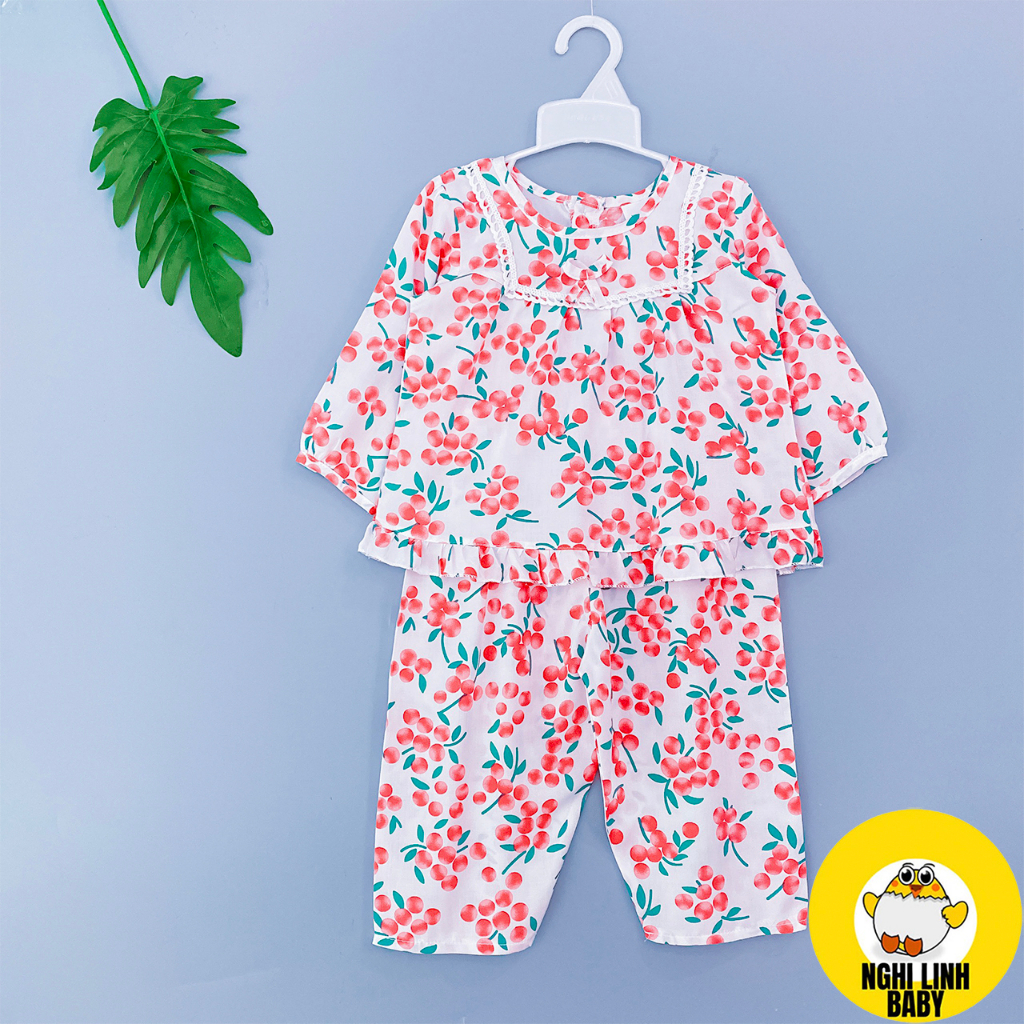 Đồ bộ cho bé gái, đồ mặc nhà vải tole 4&5 tay dài quần dài size từ 11-12kg - Nghi Linh Baby