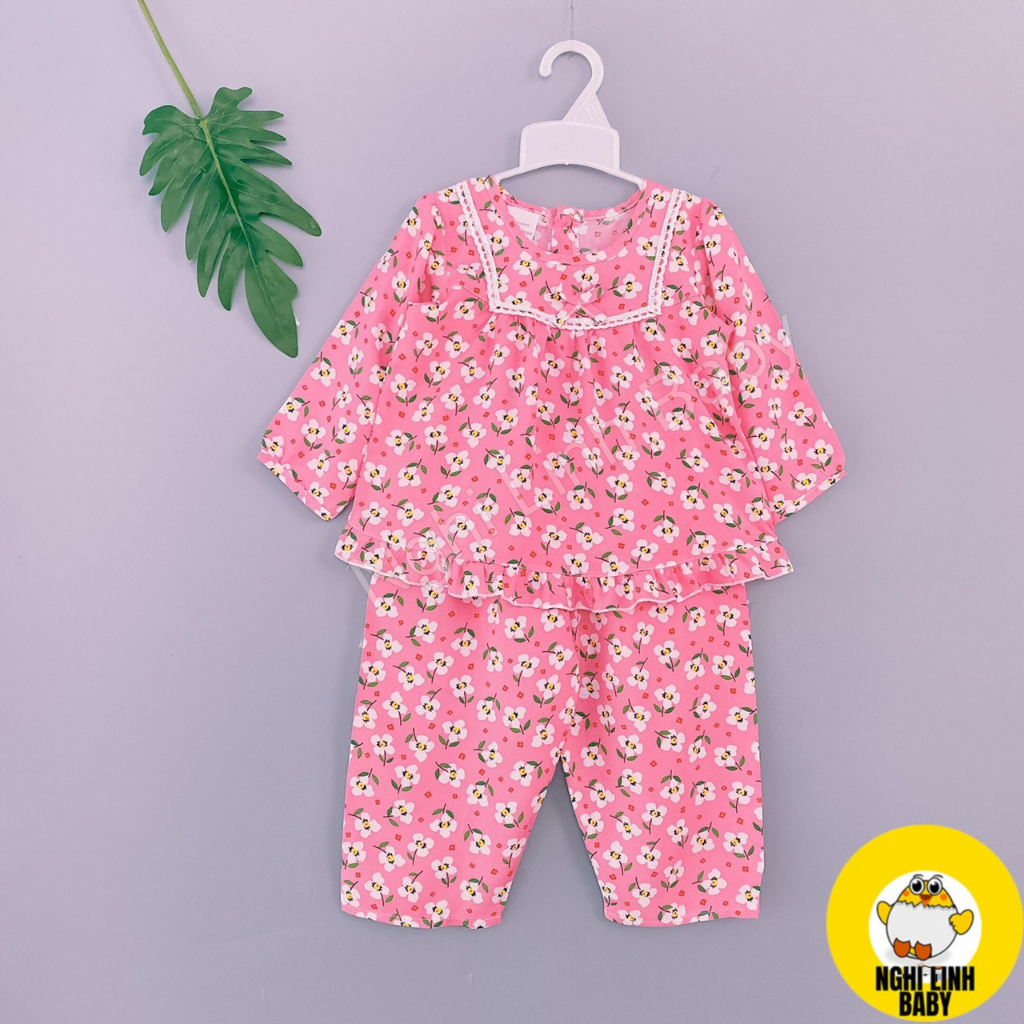 Đồ bộ cho bé gái, đồ mặc nhà vải tole 4&5 tay dài quần dài size từ 11-12kg - Nghi Linh Baby