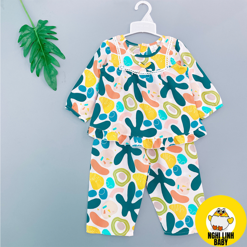 Đồ bộ cho bé gái, đồ mặc nhà vải tole 4&5 tay dài quần dài size từ 11-12kg - Nghi Linh Baby