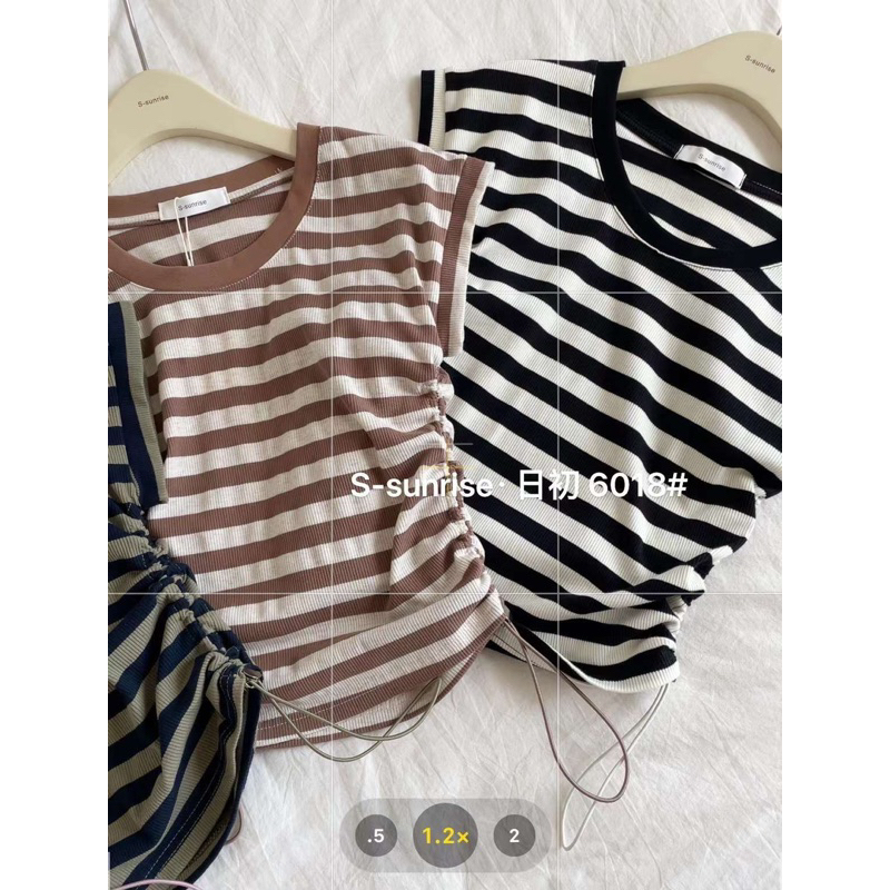 Áo thun tăm kẻ ngang rút dây tay hến - mã 6018 S-sunrise