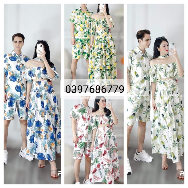 Set đôi đi biển áo váy đồng phục nhóm nam nữ
