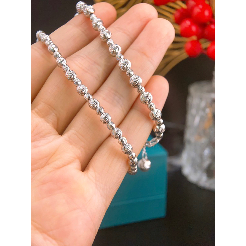 Lắc tay bi khắc máy dạng sóng đứng xi bạch kim - Bạc 950xi bạch kim