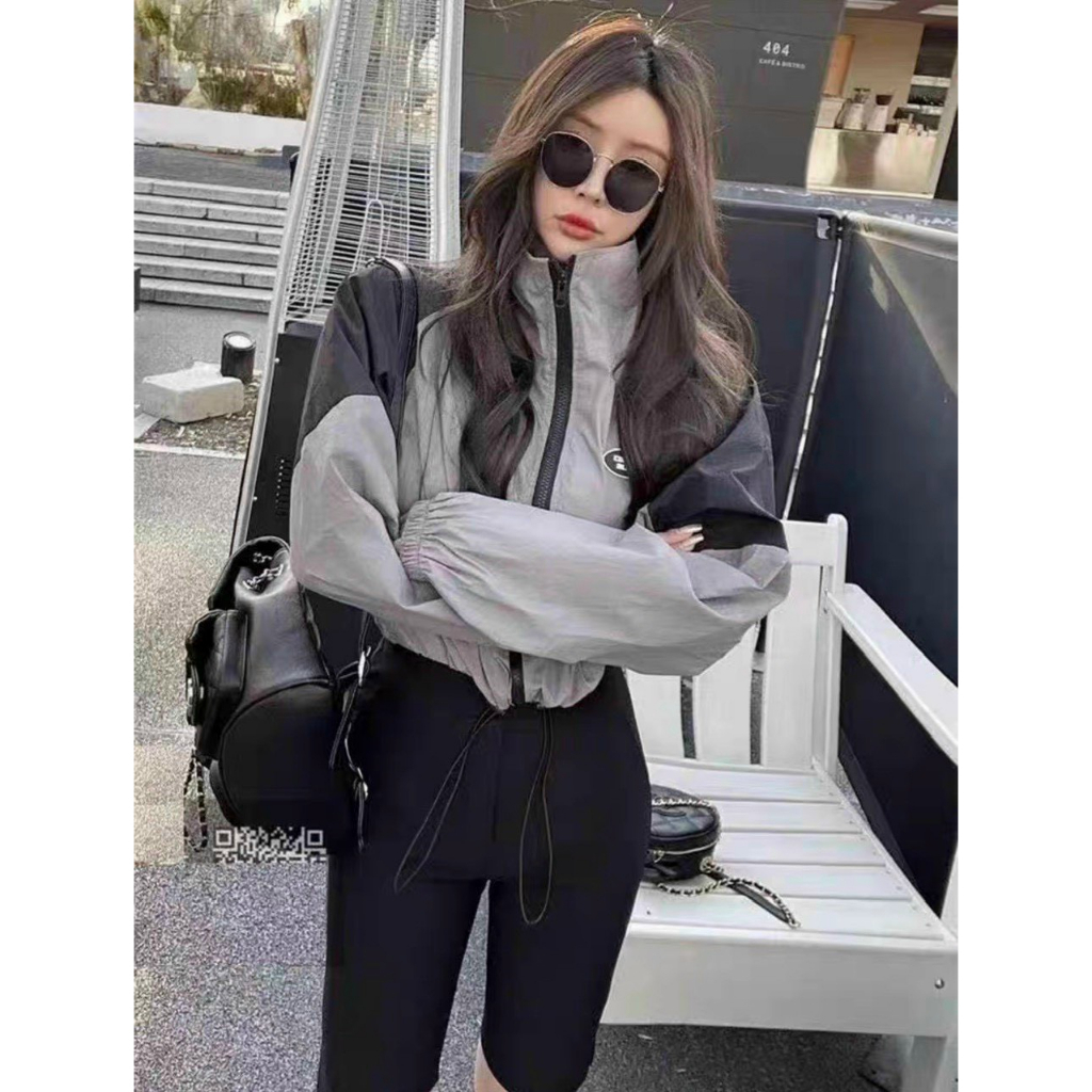 Áo Khoác Gió - Áo Khoác Dù Nữ 2 Lớp Phối Màu Dáng Lửng Dây Rút Siêu HOT