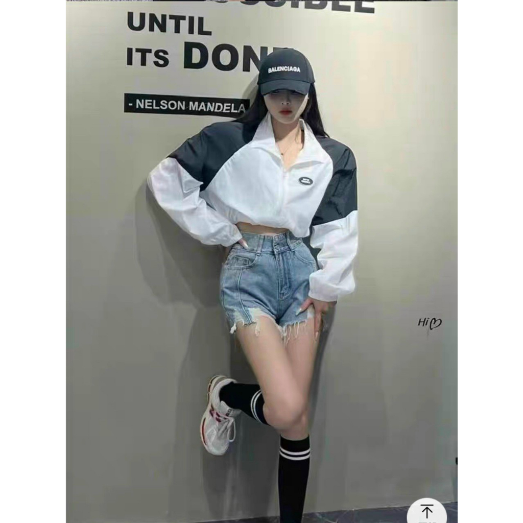 Áo Khoác Gió - Áo Khoác Dù Nữ 2 Lớp Phối Màu Dáng Lửng Dây Rút Siêu HOT