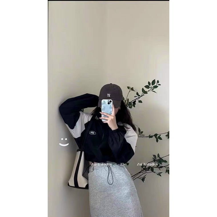 Áo Khoác Gió - Áo Khoác Dù Nữ 2 Lớp Phối Màu Dáng Lửng Dây Rút Siêu HOT