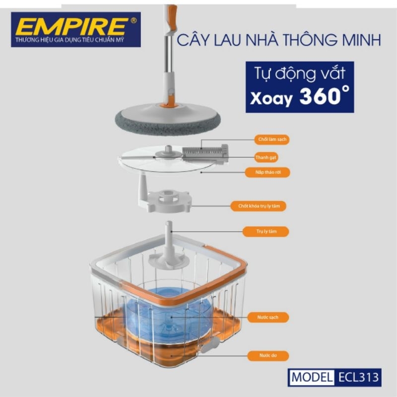 Cây Lau Nhà Empire Mã 313 - Cây Lau Nhà Tách Nước Bẩn Thông Minh