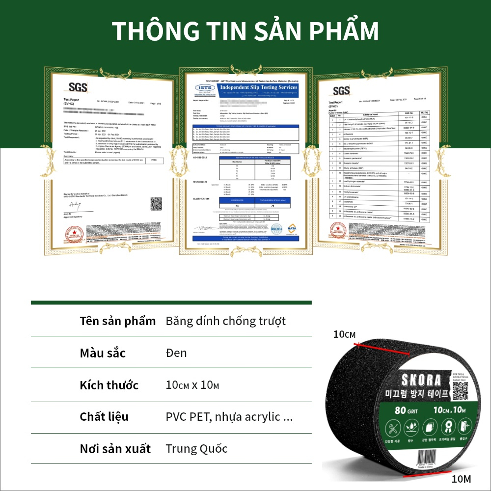 Băng keo chống trượt Skora kích thước 5cm x 5m-10m siêu dính, siêu bền thương hiệu Hàn Quốc bảo hành 6 tháng