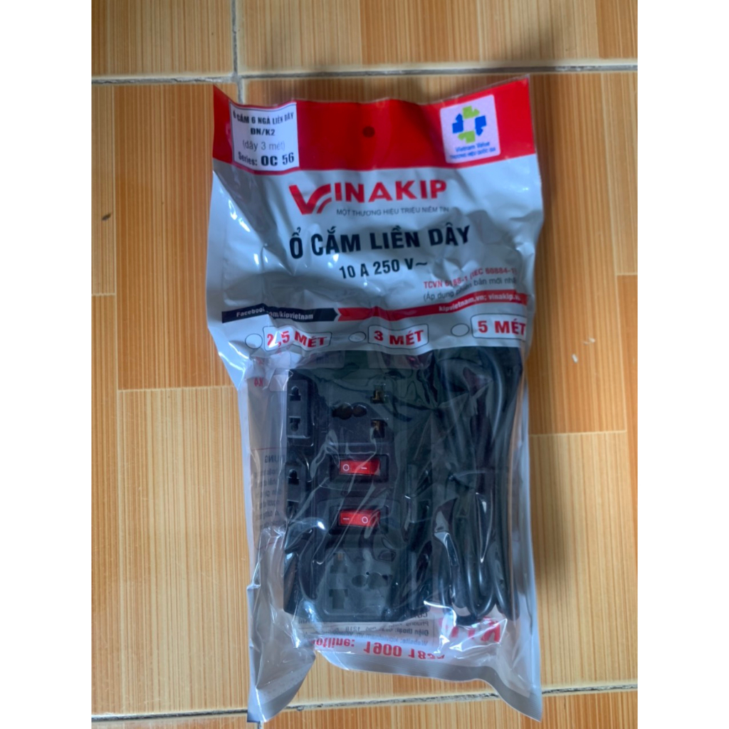 Ổ cắm vinakip 6 ngả đa năng liền dây 3m - OC 56 và 5m - OC 57