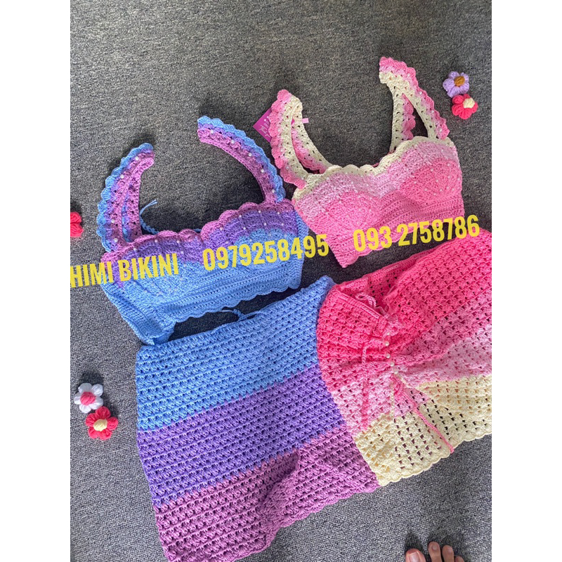 SET BIKINI MÓC LEN CÓ VỎ SÒ TÍM - HỒNG PHỐI MÀU có sẵn S M L