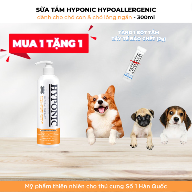 Sữa tắm cho chó cao cấp HYPONIC Hypoallergenic, dành cho chó con & chó lông ngắn