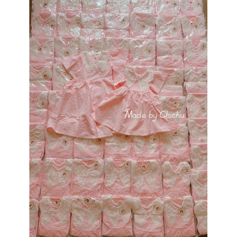 Váy bé gái CHICHU Kẻ caro hồng babie Thô Hàn Cao Cấp phối ren tiểu thư công chúa size 1-7