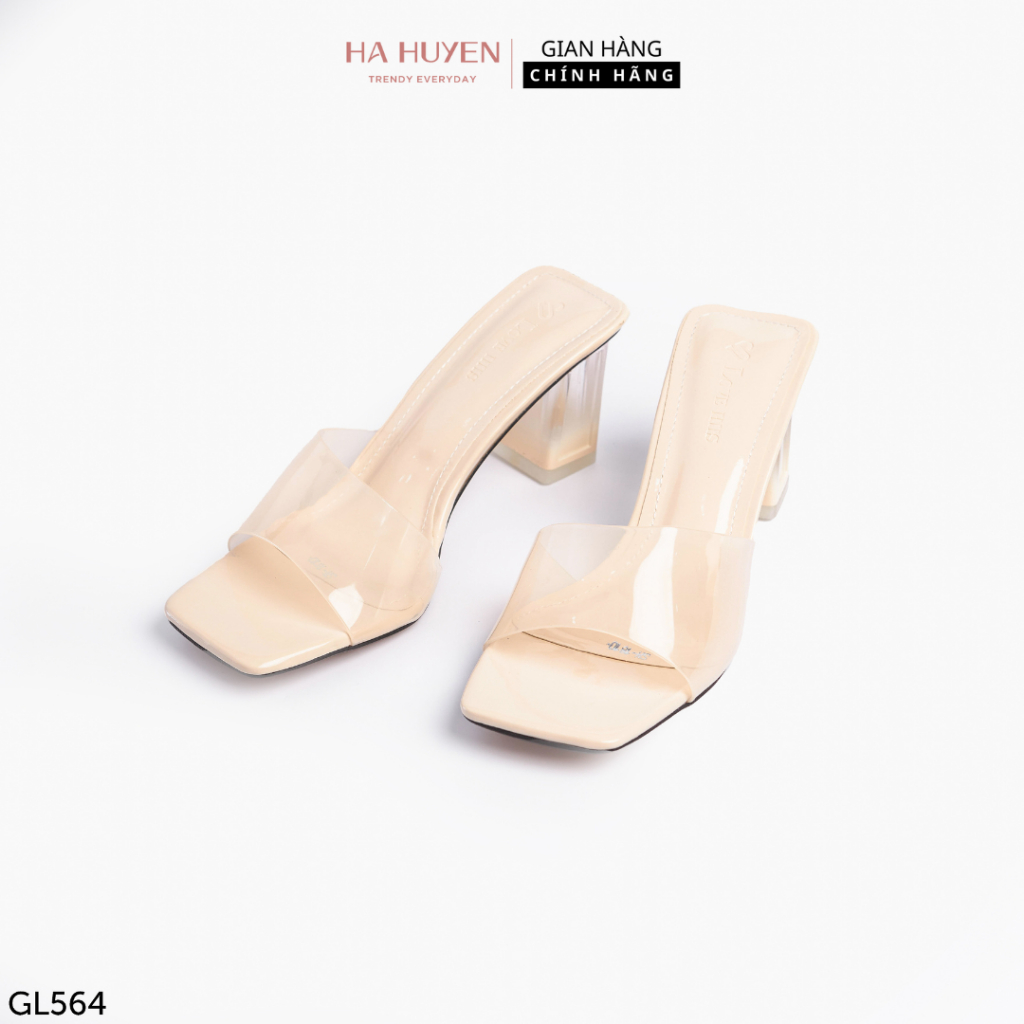 Guốc lê cao gót nữ Hà Huyền Shoes quai thạch trong gót vuông ombre 7 phân - GL564