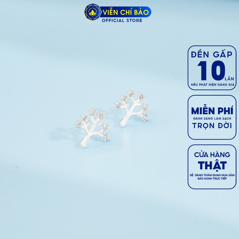 Bông tai bạc nữ cây đính đá chất liệu bạc 925 thời trang phụ kiện trang sức nữ thương hiệu Viễn Chí Bảo E067