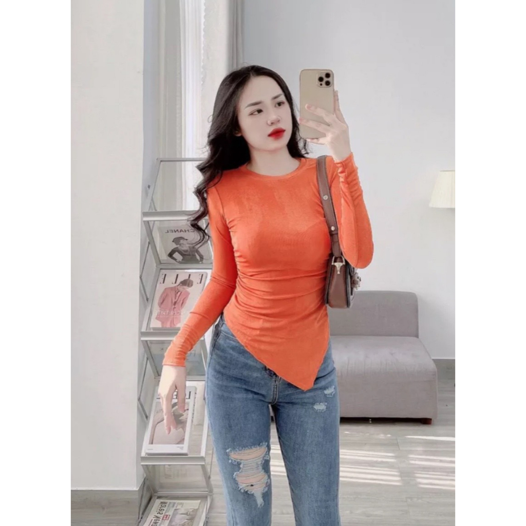Áo thun kiểu nhũ lai xéo tay dài xinh xinh lyie