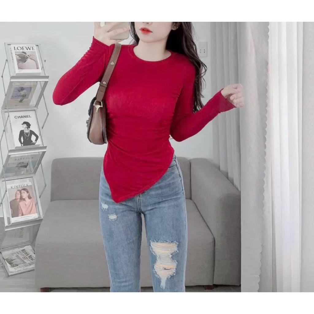 Áo thun kiểu nhũ lai xéo tay dài xinh xinh lyie