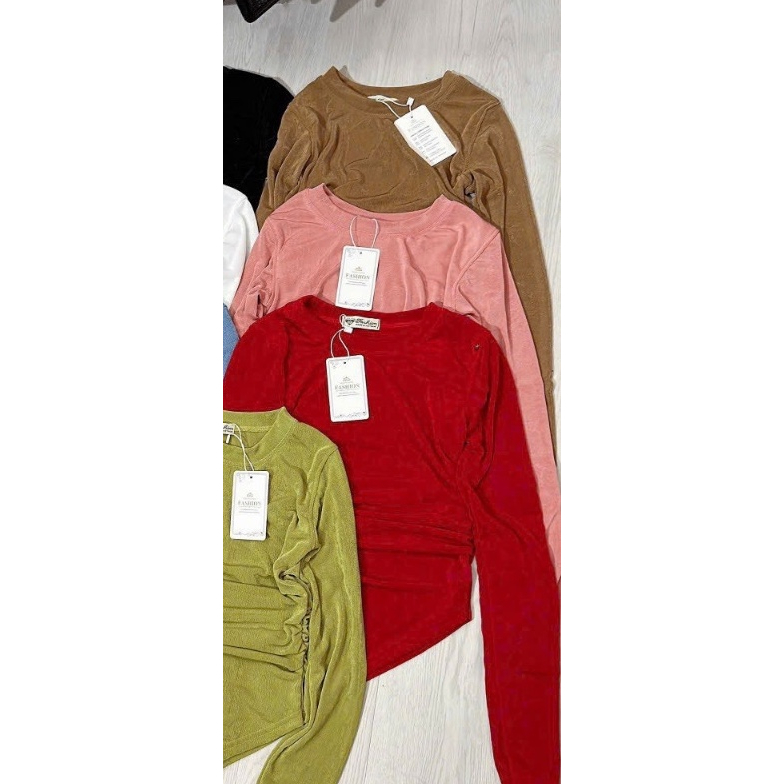 Áo thun kiểu nhũ lai xéo tay dài xinh xinh lyie