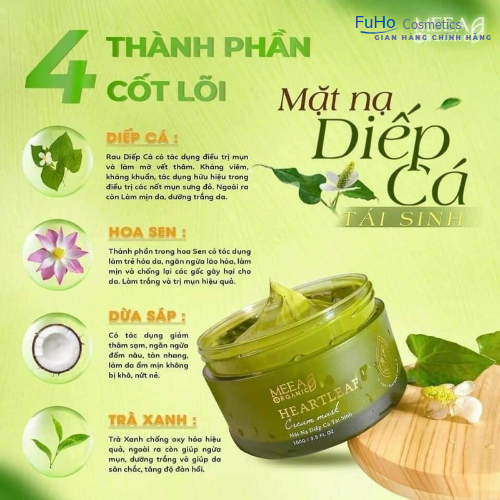 Mặt Nạ Diếp Cá Tái Sinh MEEA ORGANIC Giúp thải độc, giảm mụn, làm sạch và dưỡng da khoả mạnh Fuhocometics