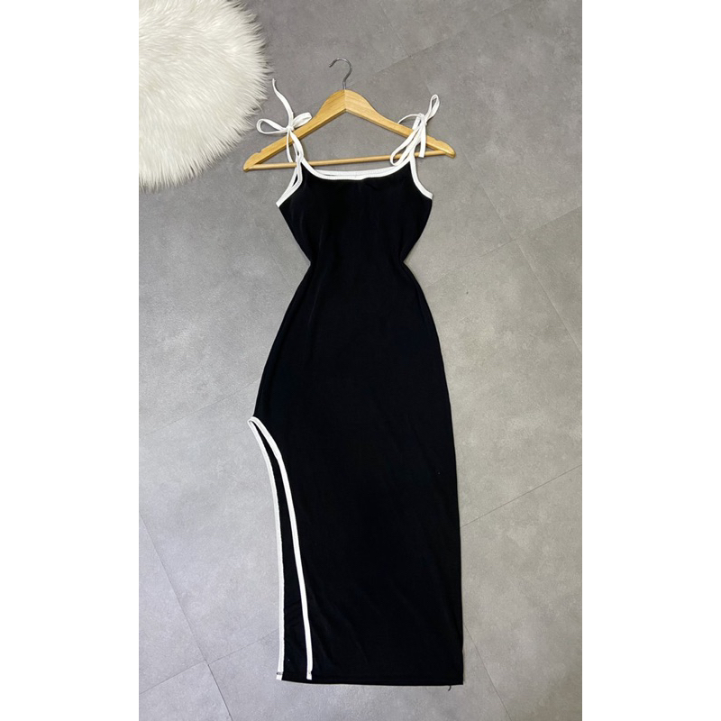 Đầm 2 dây viền xẻ tà hở lưng ( có mút ngực - hình thật shop chụp ) - CarotShop