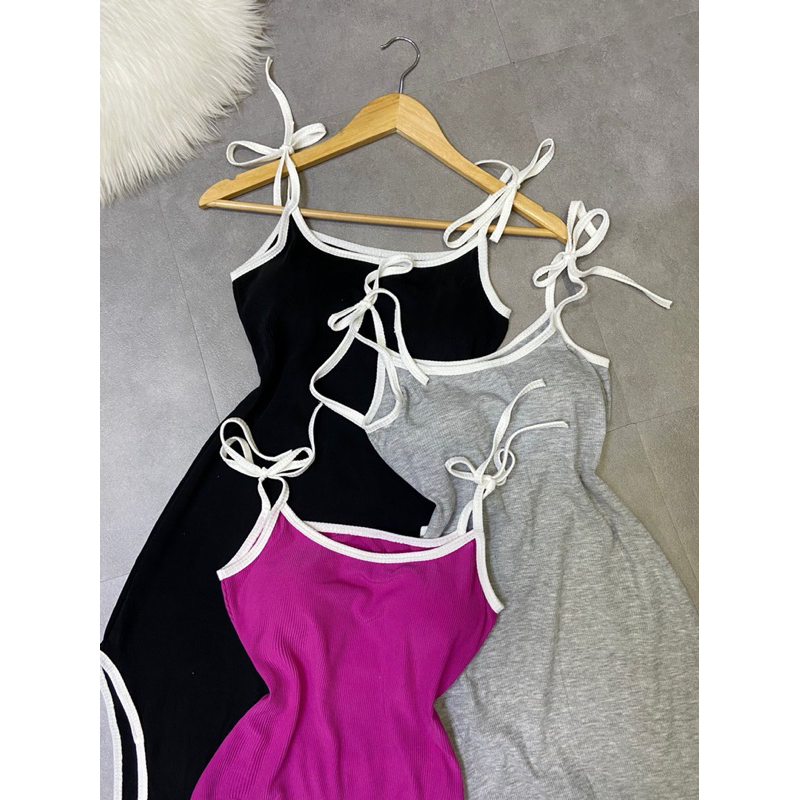 Đầm 2 dây viền xẻ tà hở lưng ( có mút ngực - hình thật shop chụp ) - CarotShop