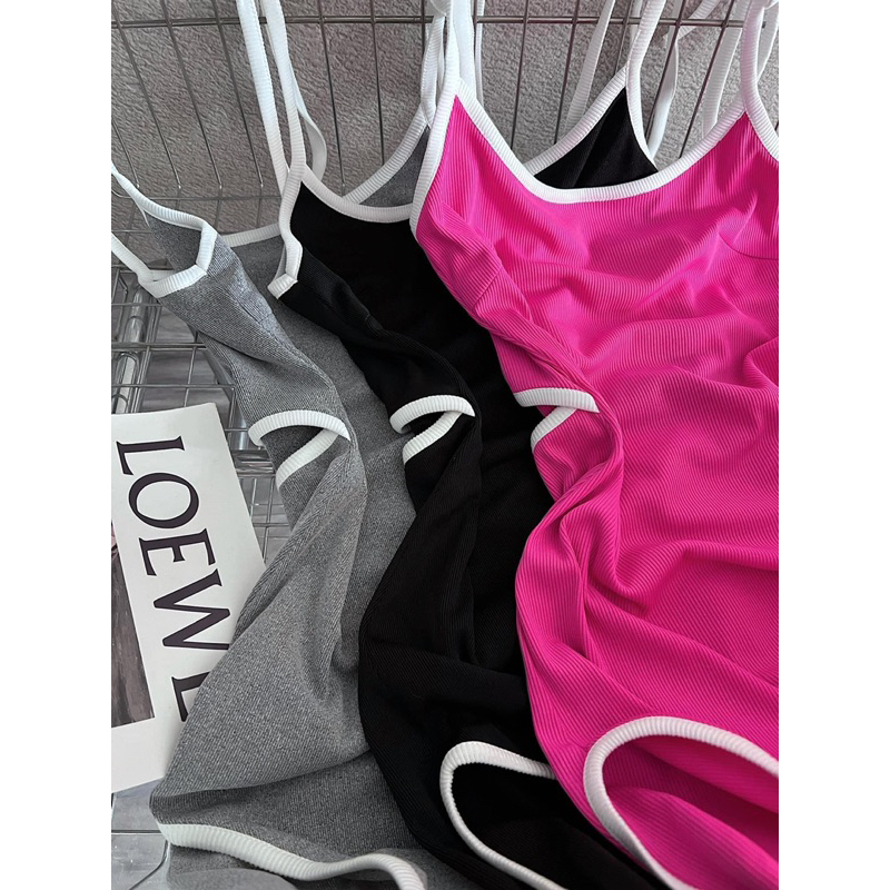 Đầm 2 dây viền xẻ tà hở lưng ( có mút ngực - hình thật shop chụp ) - CarotShop