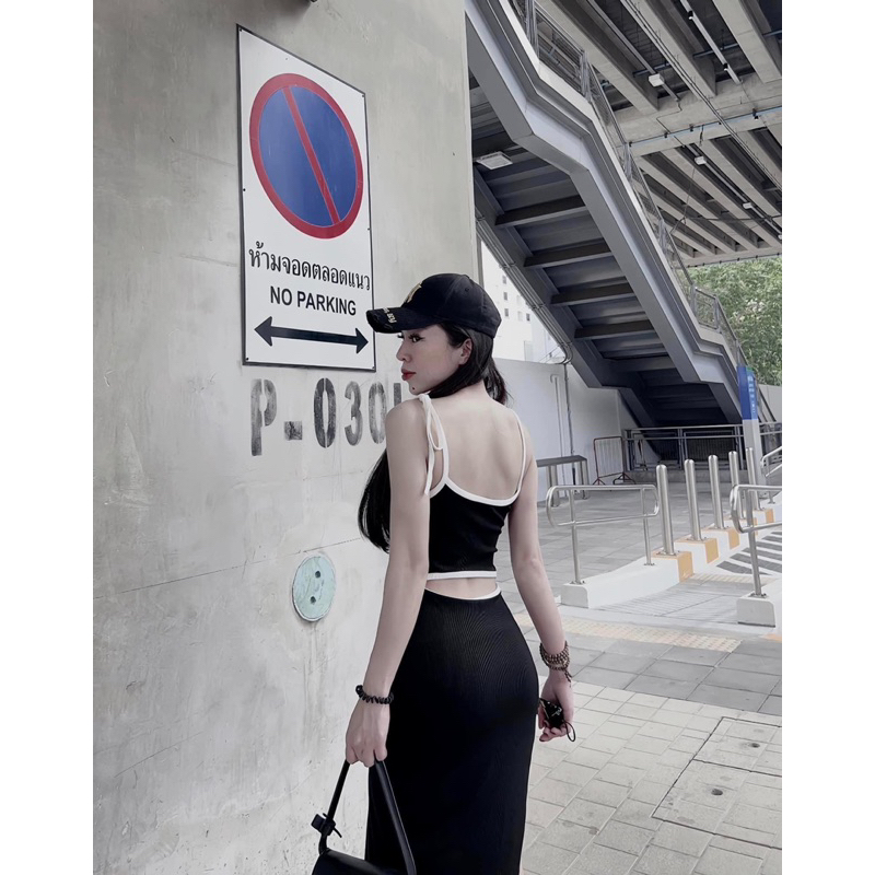 Đầm 2 dây viền xẻ tà hở lưng ( có mút ngực - hình thật shop chụp ) - CarotShop