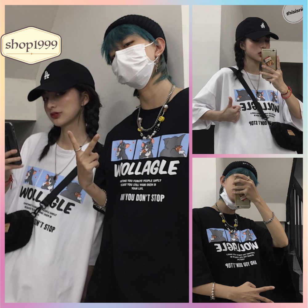 Áo Thun WOLLAGE Tay Lỡ From Rộng Unisex - Áo Phông SHOP1999 Cho Nam Nữ Hội Nhóm Phong Cách Đường Phố